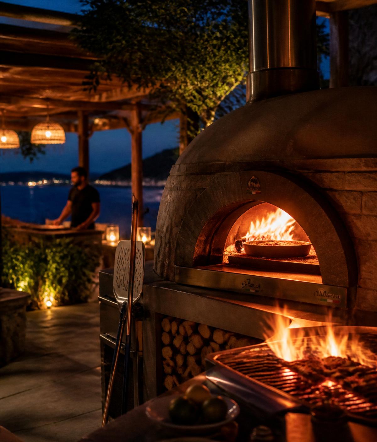 Four à pizza et barbecue apparent au restaurant Face à la Mer